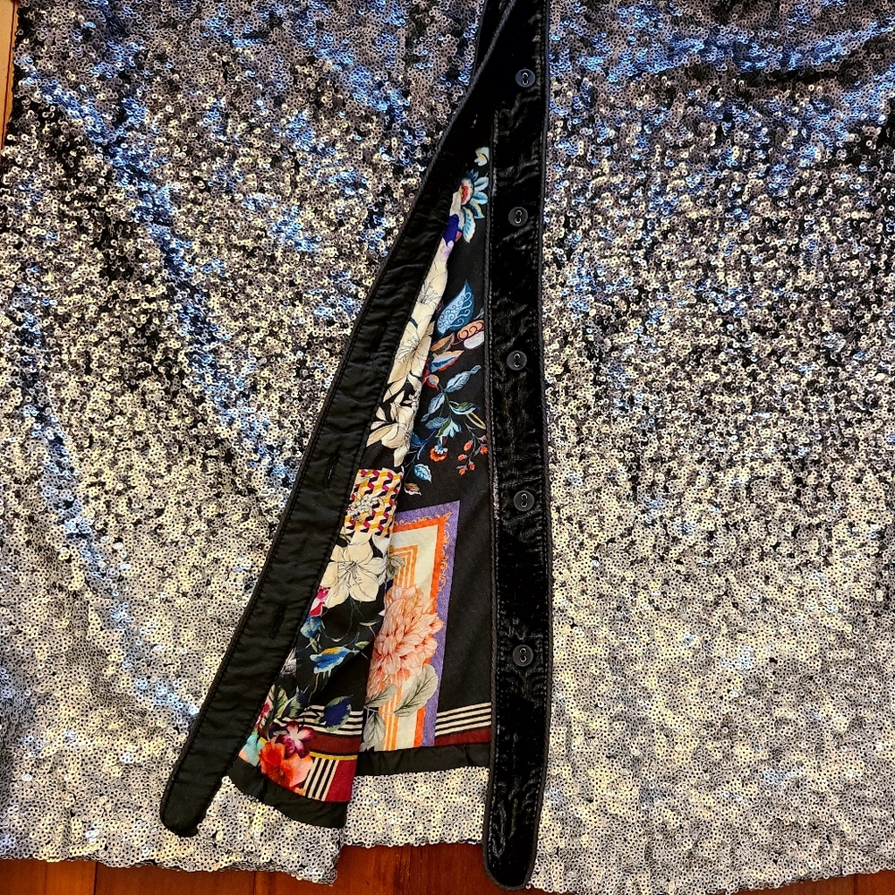 Johnny Was Sequin Black Silver M Shirt Jacket Cardigan Mobwife Casual Kimono - Picture 9 of 13